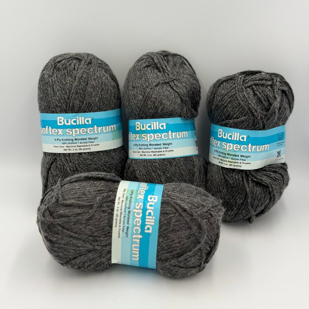 Bucilla Softex Spectrum Yarn Lot 4 Skeins Charcoal Gray Worsted Acrylic